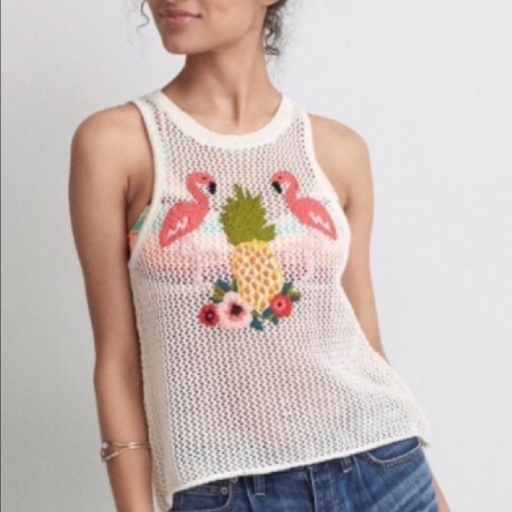 American Eagle Crochet Flamingo Tank Top | Size Medium